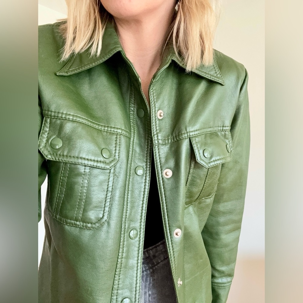 GreenFaux Leather Coat